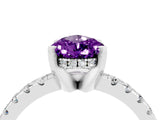 White gold Pear Cut Amethyst Solitaire Ring with Round  Pavé Band and Four-Prong Setting_64