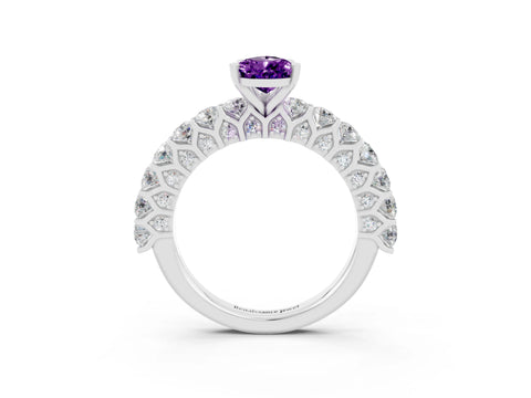 White gold Pear Cut Amethyst Solitaire Ring with Shared Prong Pavé Band and Four-Prong Setting_3