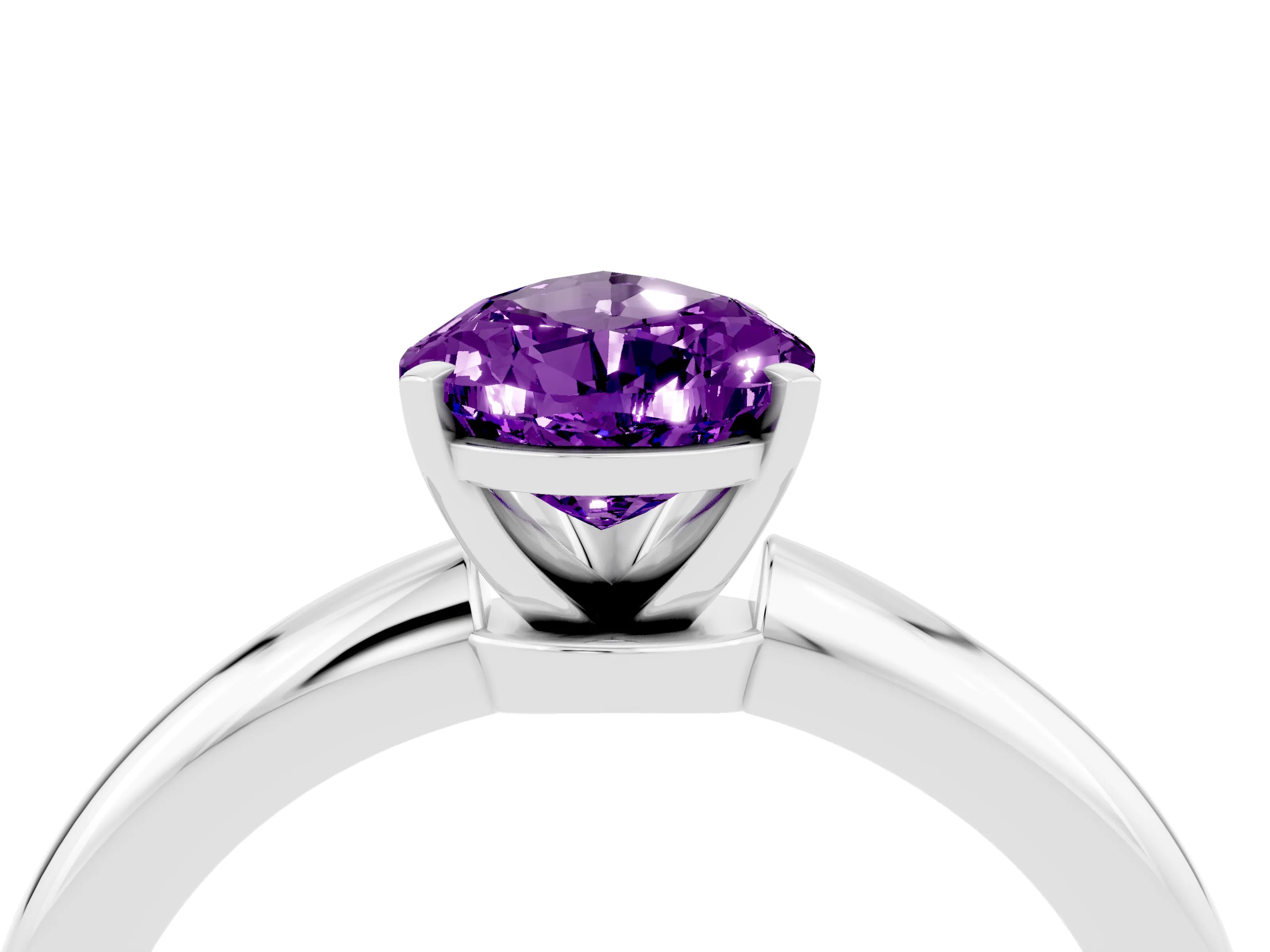 White gold Pear Cut Amethyst Solitaire Ring with Six-Prong Setting and Classic Band_16