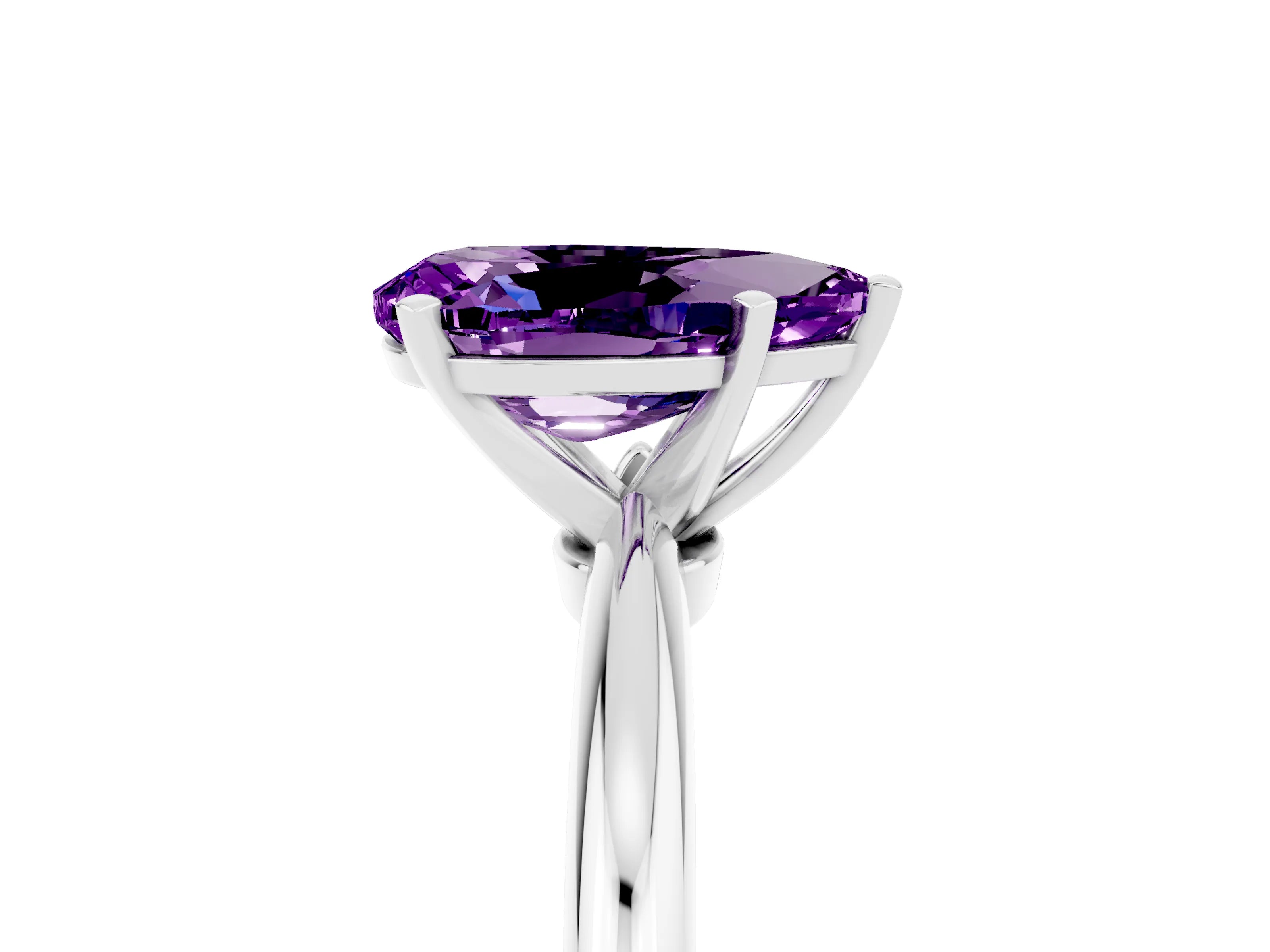 White gold Pear Cut Amethyst Solitaire Ring with Six-Prong Setting and Classic Band_17