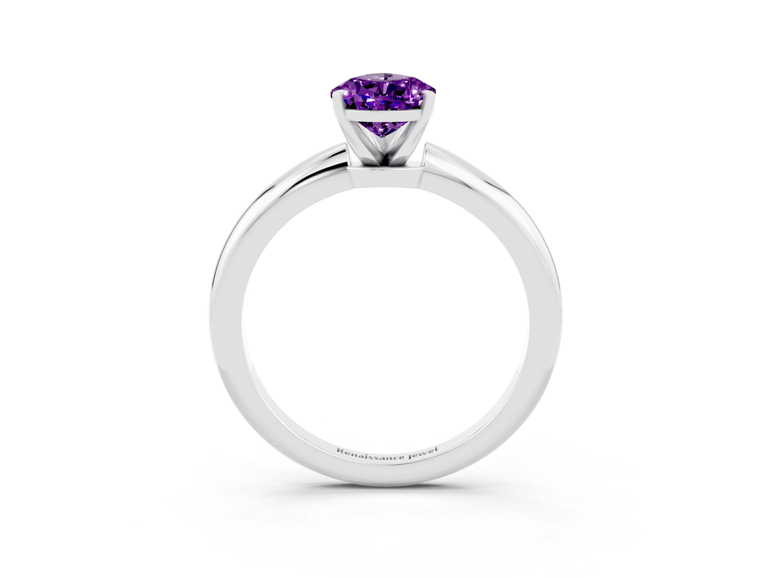 White gold Pear Cut Amethyst Solitaire Ring with Six-Prong Setting and Classic Band_3