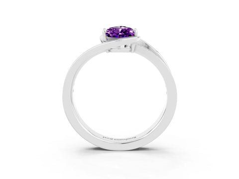 White gold Pear Cut Amethyst Solitaire Ring with Split Shank and Prong Setting_3