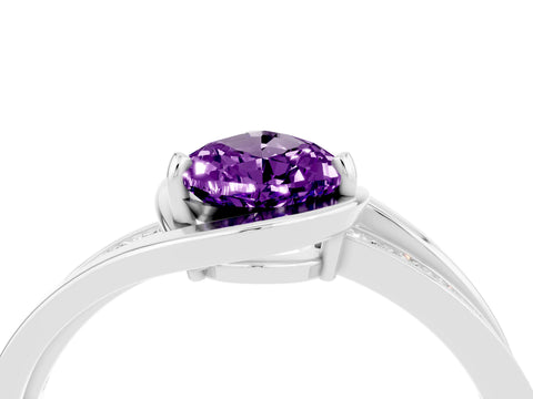 White gold Pear Cut Amethyst Solitaire Ring with Split Shank and Prong Setting_4