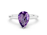 White gold Pear Cut Amethyst Solitaire Ring with Thin Band and Four-Prong Setting_12