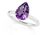 White gold Pear Cut Amethyst Solitaire Ring with Thin Band and Four-Prong Setting_13