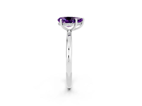 White gold Pear Cut Amethyst Solitaire Ring with Thin Band and Four-Prong Setting_14