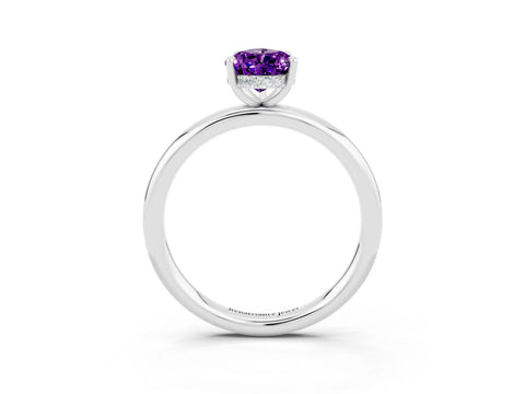 White gold Pear Cut Amethyst Solitaire Ring with Thin Band and Four-Prong Setting_15
