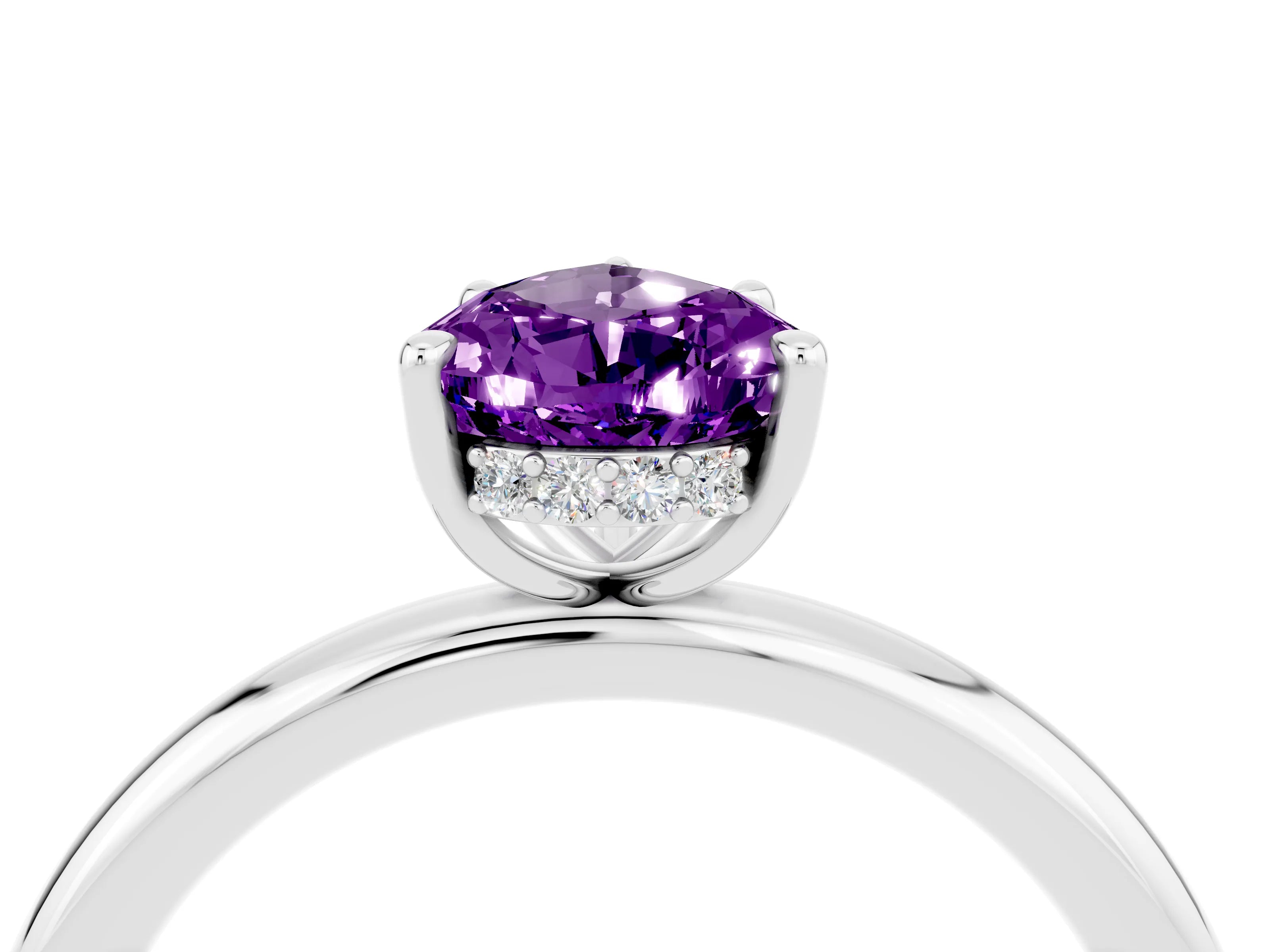 White gold Pear Cut Amethyst Solitaire Ring with Thin Band and Four-Prong Setting_16