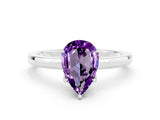 White gold Pear Cut Amethyst Solitaire Ring with Thin Band and Prong Setting_36