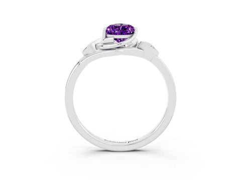 White gold Pear Cut Amethyst Solitaire Ring with Twist Band and Four-Prong Setting_15