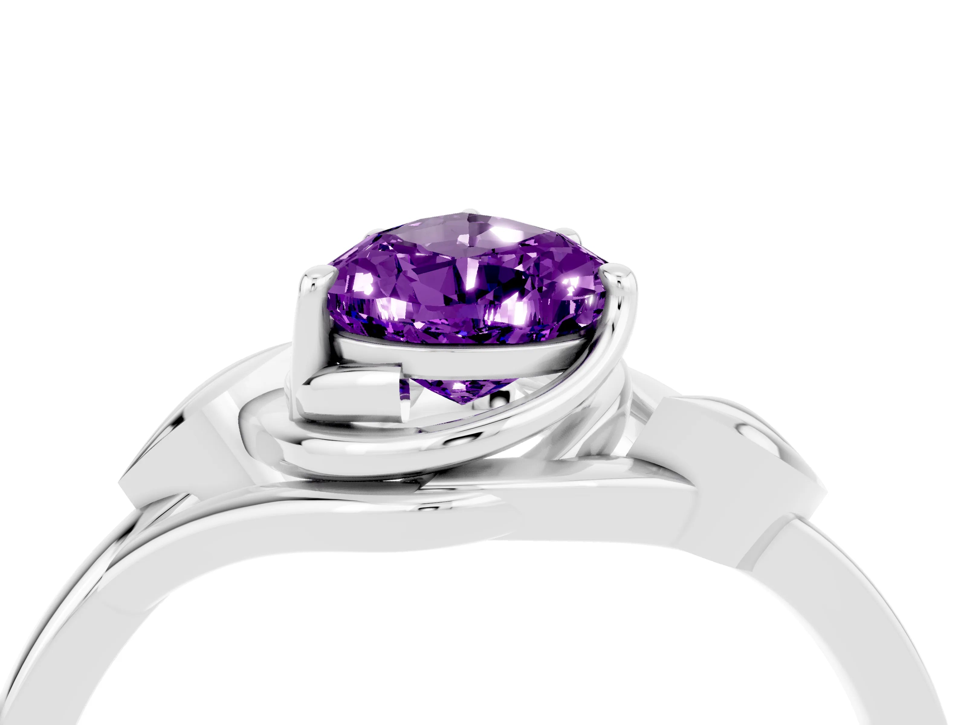 White gold Pear Cut Amethyst Solitaire Ring with Twist Band and Four-Prong Setting_16