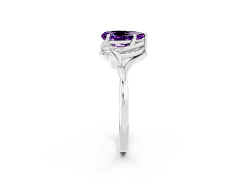 White gold Pear Cut Amethyst Solitaire Ring with Twist Band and Four-Prong Setting_38