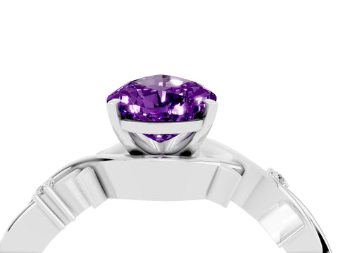 White gold Pear Cut Amethyst Solitaire Ring with Twisted Band and Prong Setting_4
