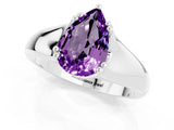 White gold Pear Cut Amethyst Solitaire Ring with Wide Band and Prong Setting_1