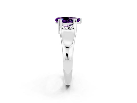 White gold Pear Cut Amethyst Solitaire Ring with Wide Band and Prong Setting_2