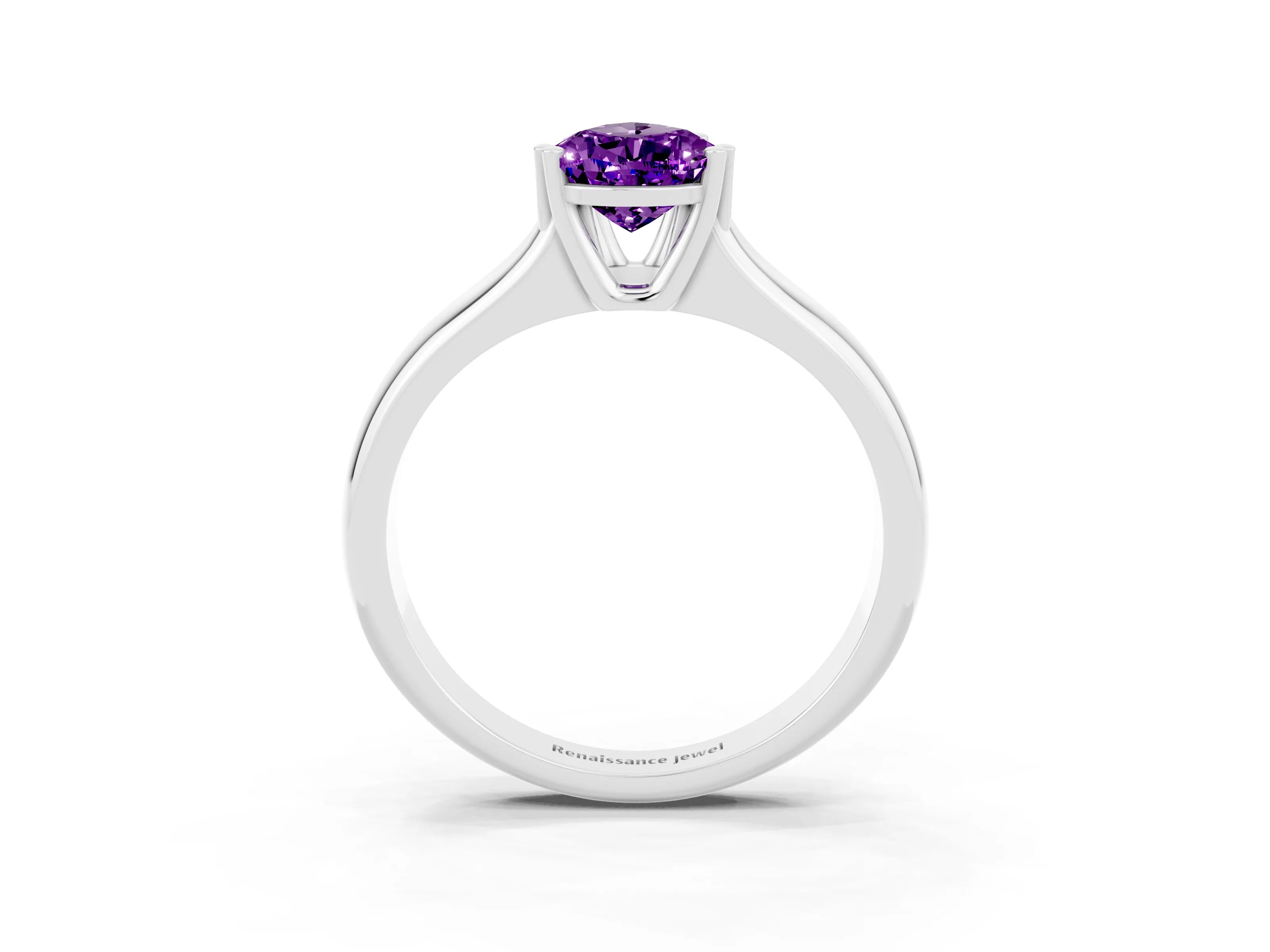 White gold Pear Cut Amethyst Solitaire Ring with Wide Band and Prong Setting_3