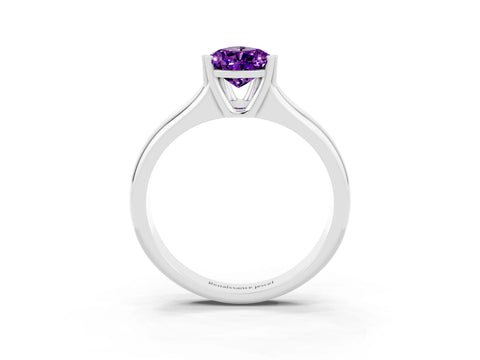 White gold Pear Cut Amethyst Solitaire Ring with Wide Band and Prong Setting_3