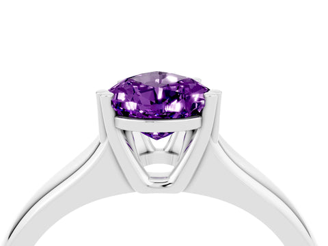 White gold Pear Cut Amethyst Solitaire Ring with Wide Band and Prong Setting_4