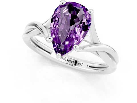 White gold Pear Cut Amethyst Solitaire Twist Band Prong Setting Ring_37