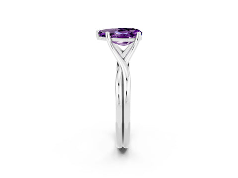 White gold Pear Cut Amethyst Solitaire Twist Band Prong Setting Ring_38