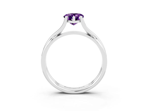 White gold Pear Cut Amethyst Solitaire Twist Band Prong Setting Ring