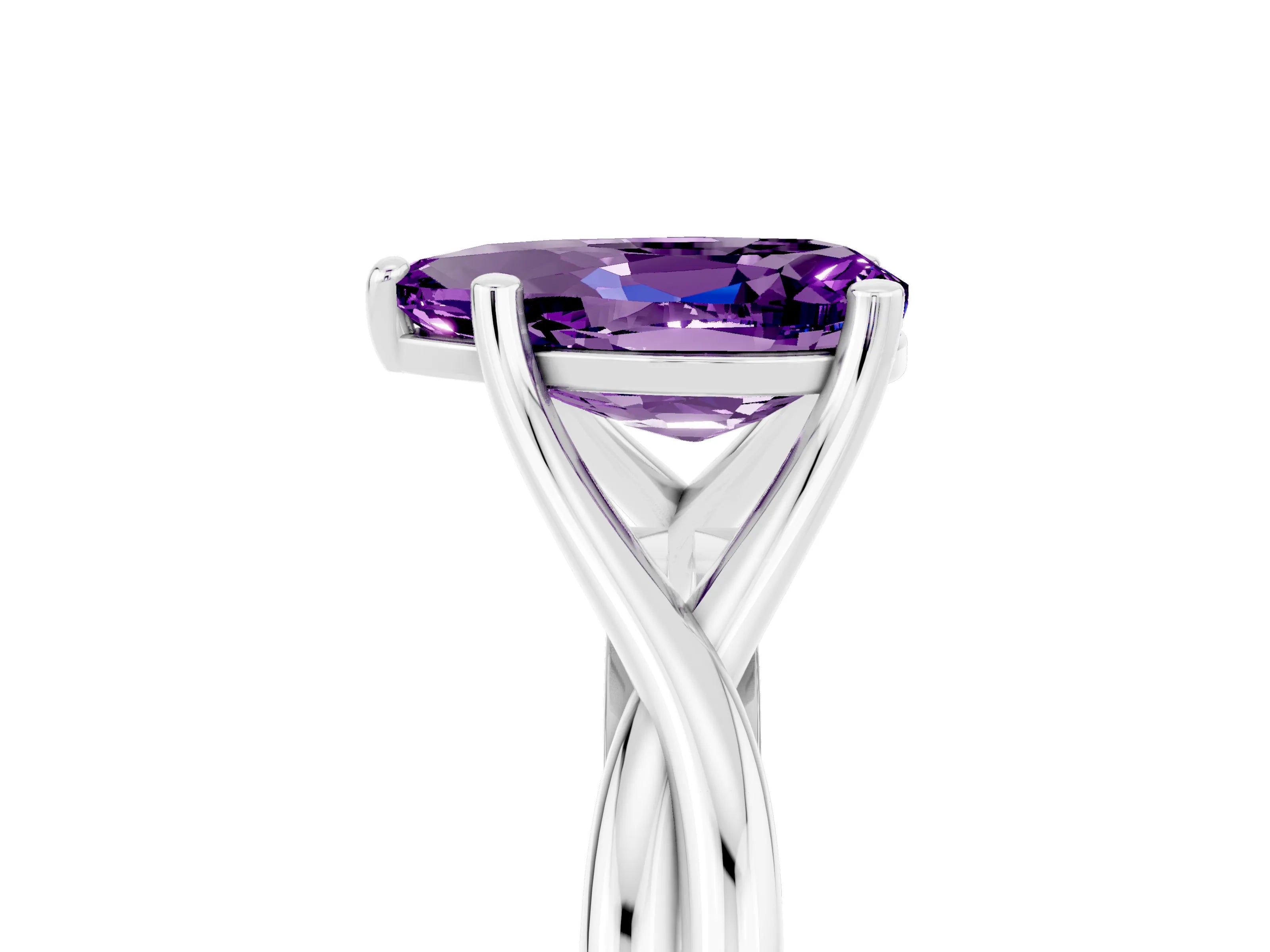 White gold Pear Cut Amethyst Solitaire Twist Band Prong Setting Ring_41