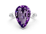 White gold Pear Cut Amethyst Solitaire Twisted Band with Round  Accents and Prong Setting_12