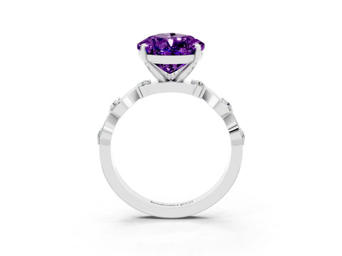 White gold Pear Cut Amethyst Solitaire Twisted Band with Round  Accents and Prong Setting_15