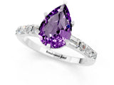 White gold Pear Cut Amethyst Solitaire with Side Baguettes and Channel Set Band_1