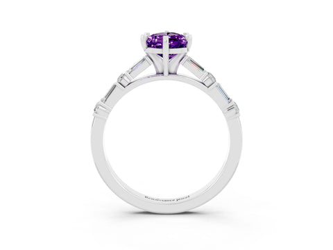 White gold Pear Cut Amethyst Solitaire with Side Baguettes and Channel Set Band_3