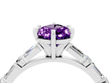 White gold Pear Cut Amethyst Solitaire with Side Baguettes and Channel Set Band_4