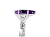 White gold Pear Cut Amethyst Solitaire with Side Baguettes and Channel Set Band_5