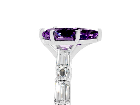 White gold Pear Cut Amethyst Solitaire with Side Baguettes and Channel Set Band_5