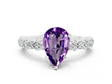 White gold Pear Cut Amethyst Solitaire with Side Stones, Pave Band, Four-Prong Setting_24