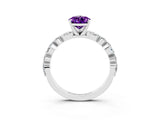 White gold Pear Cut Amethyst Solitaire with Side Stones on a Pavé Band and Four-Prong Setting_3