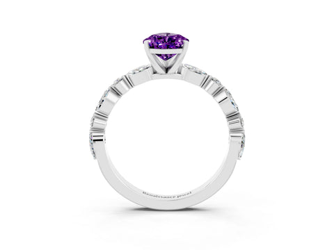White gold Pear Cut Amethyst Solitaire with Side Stones on a Pavé Band and Four-Prong Setting_3