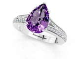 White gold Pear Cut Amethyst Split Shank Engagement Ring with Pavé Band_1