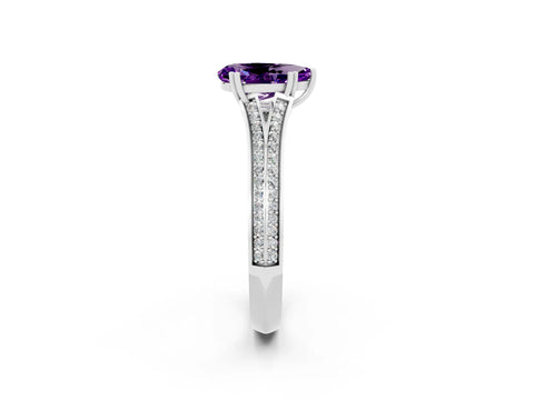 White gold Pear Cut Amethyst Split Shank Engagement Ring with Pavé Band_2