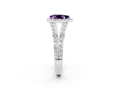 White gold Pear Cut Amethyst Split Shank Halo Ring with Four-Prong Setting_14