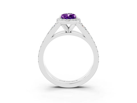 White gold Pear Cut Amethyst Split Shank Halo Ring with Four-Prong Setting_15