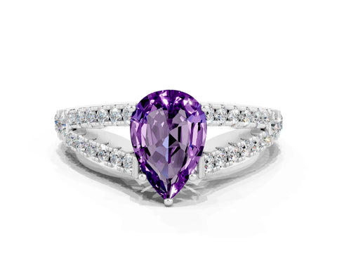 White gold Pear Cut Amethyst Split Shank Pavé Engagement Ring with Four-Prong Setting_12