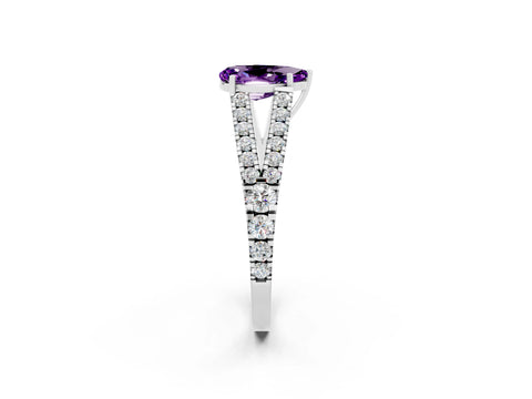 White gold Pear Cut Amethyst Split Shank Pavé Engagement Ring with Four-Prong Setting_14