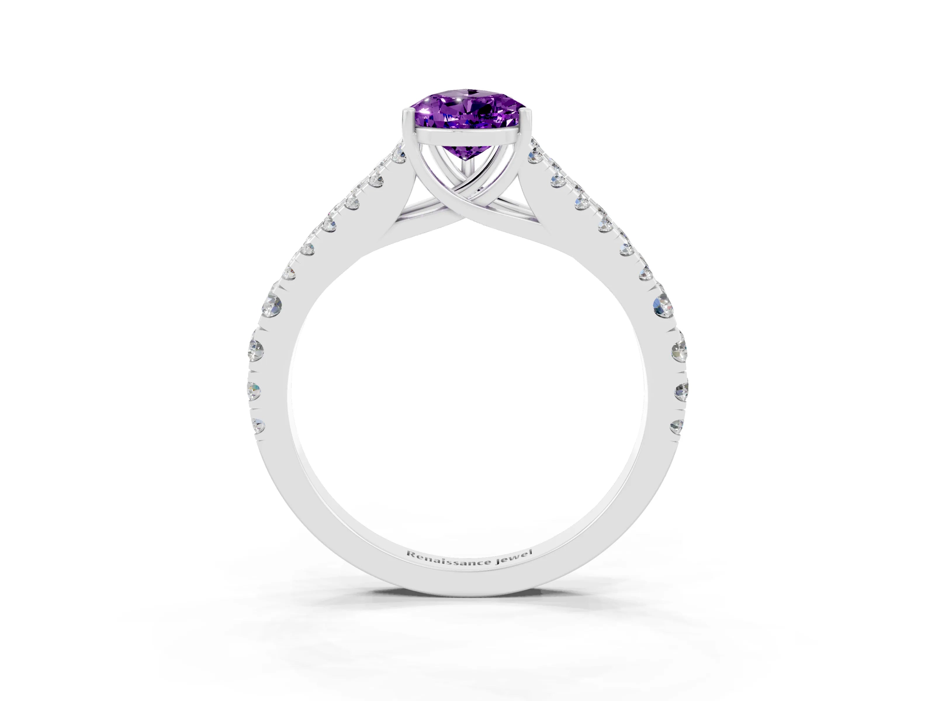 White gold Pear Cut Amethyst Split Shank Pavé Engagement Ring with Four-Prong Setting_15