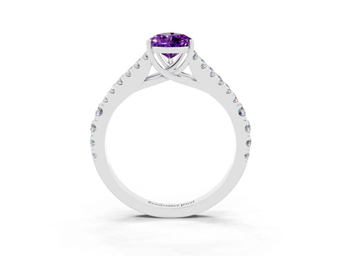 White gold Pear Cut Amethyst Split Shank Pavé Engagement Ring with Four-Prong Setting_15