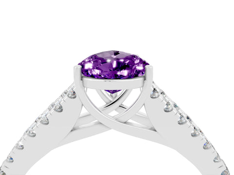 White gold Pear Cut Amethyst Split Shank Pavé Engagement Ring with Four-Prong Setting_16