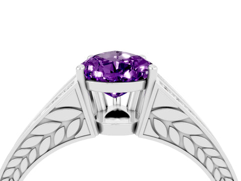 White gold Pear Cut Amethyst Split Shank Ring with Pavé Band and Four-Prong Setting_4
