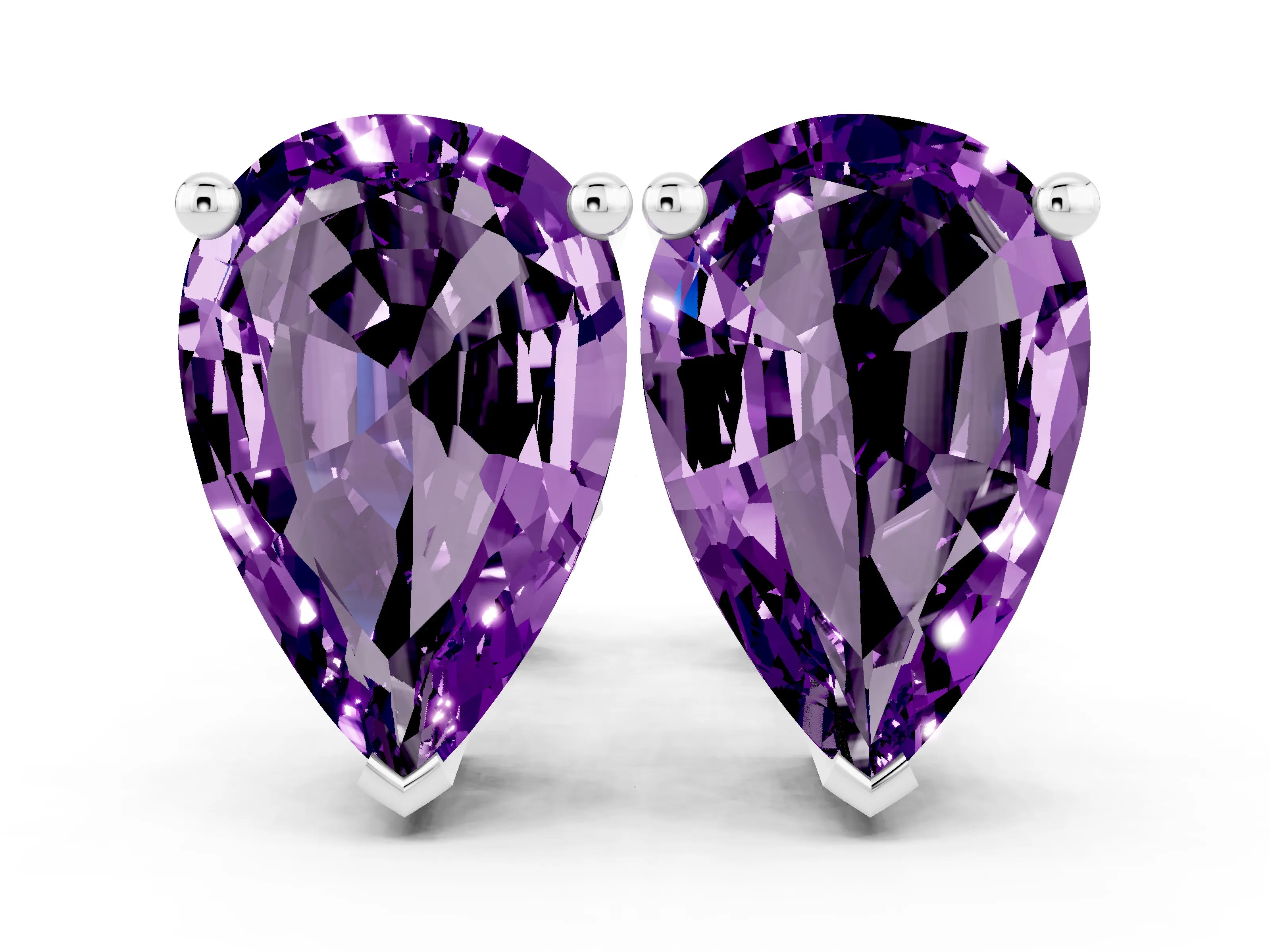 White gold Pear Cut Amethyst Stud Earrings_18