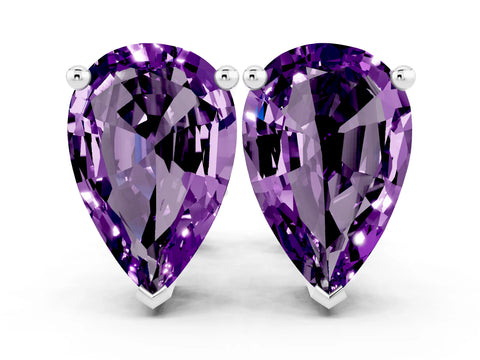 White gold Pear Cut Amethyst Stud Earrings_18