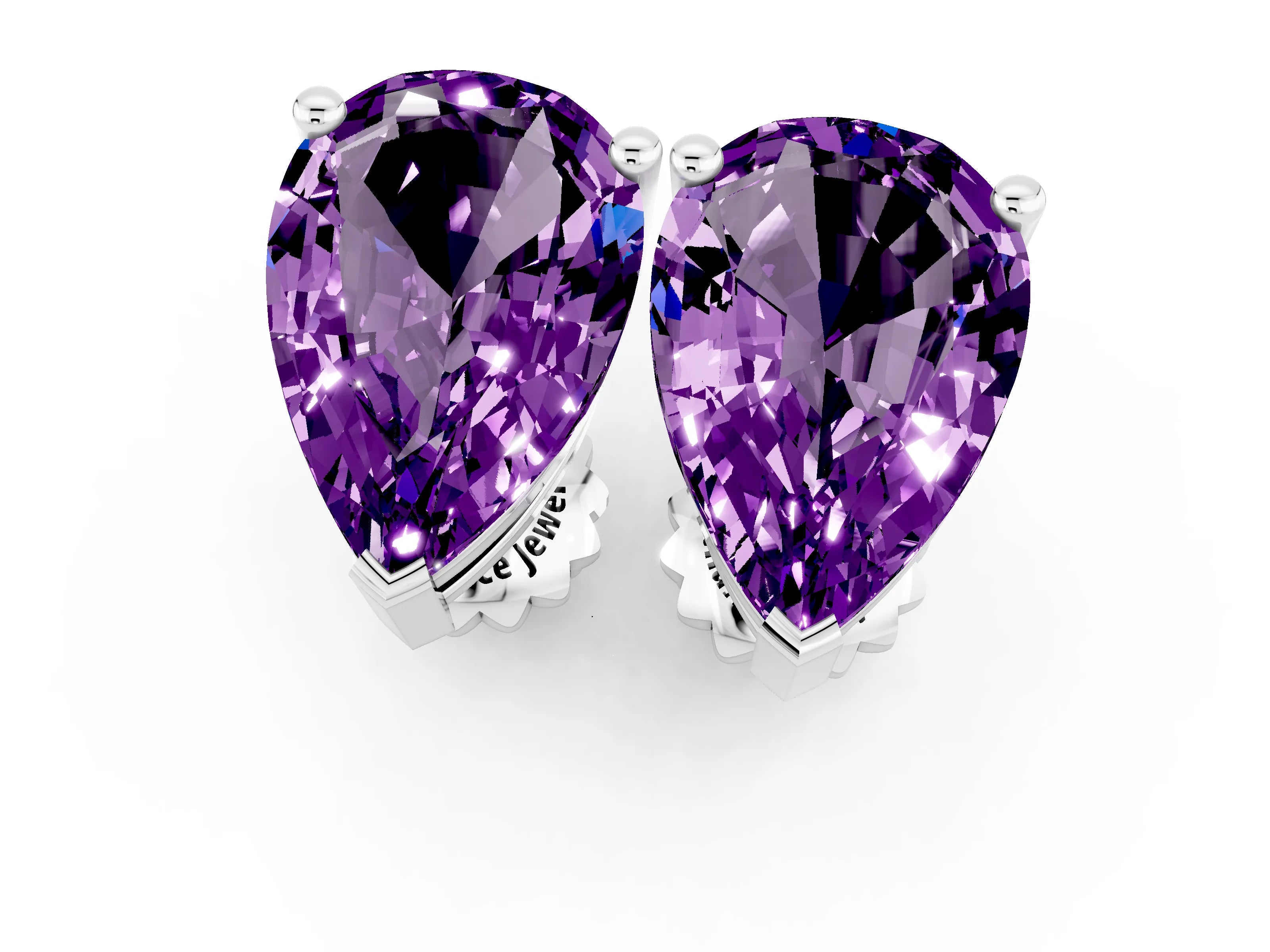 White gold Pear Cut Amethyst Stud Earrings_19