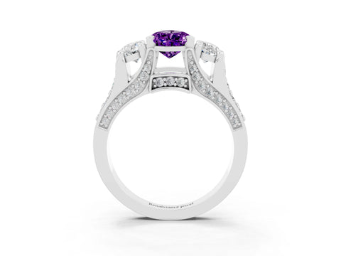 White gold Pear Cut Amethyst Three-Stone Ring with Channel Set Band and Four-Prong Setting_3